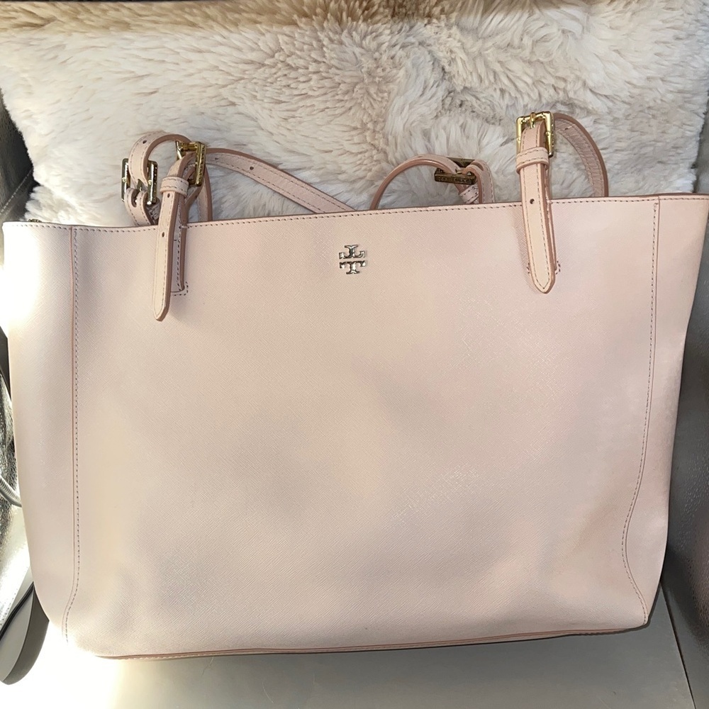 Tory Burch Blush Leather Tote Roomy 3 Section Bag Max organizer Tory Burch